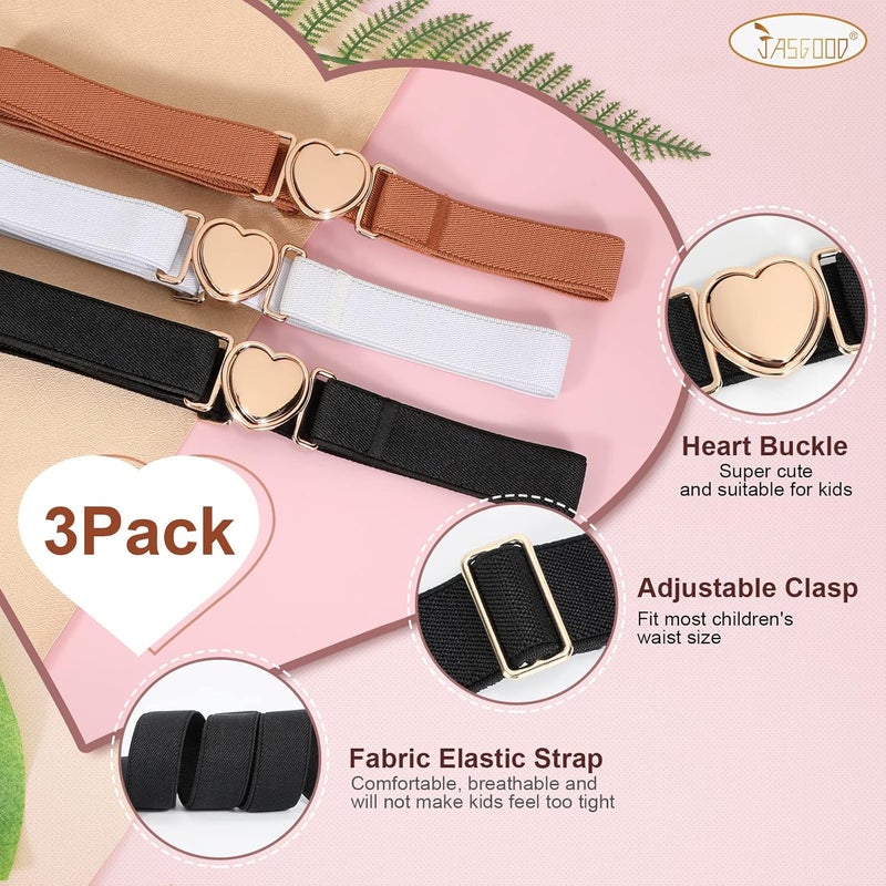 Jas. Good Elastic Belts for Toddler Kids Adjustable Boys Girls Teens Stretch Belts with Heart Buckle for Back to School - Image 4